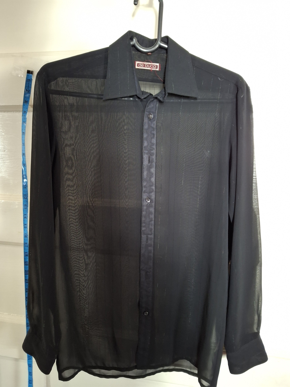 De Bucci Design Black Sheer Button-Front Blouse Size 14½ (CFD024)
